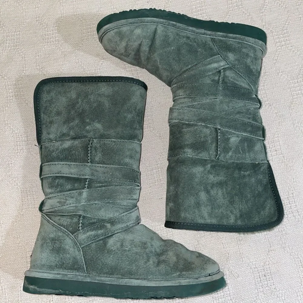 Lamo Women’s Fleece Lined Boots Size 9 M Green Leather Outdoors Comfort Warmth 1